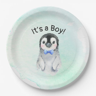 Winter Babyshower Jongen Pinguïn Papieren Bord