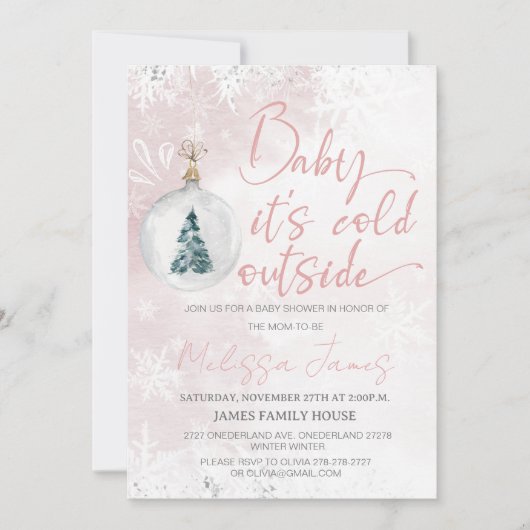 Winter babyshower Meisje Het is koud buiten Baboos Kaart (Voorkant)