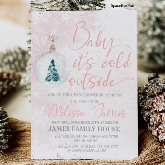 Winter babyshower Meisje Het is koud buiten Baboos Kaart