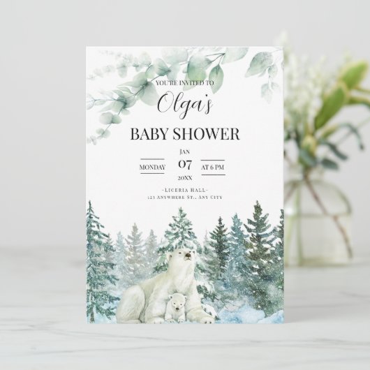 Winter babyshower uitnodiging Mama Beer Babyshower (Staand voorkant)