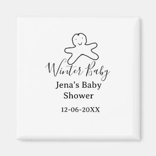 Winter babyshowerkoekje zwart gekrabbel handgeteke magneet