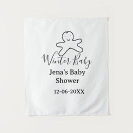 Winter babyshowerkoekje zwart gekrabbel handgeteke wandkleed