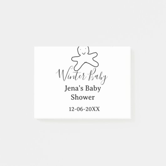 Winter babyshowerkoekje zwart gekrabbeld handgetek post-it® notes (Voorkant)