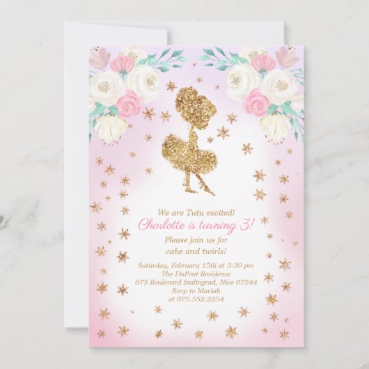 Winter Ballerina Glitter Verjaardag Kaart (Voorkant)