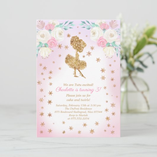 Winter Ballerina Glitter Verjaardag Kaart (Staand voorkant)