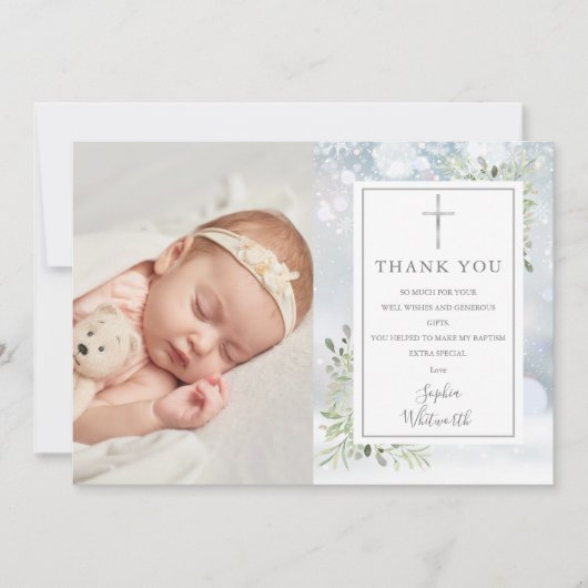 Winter Baptism Christening Greenery Bedankkaart (Voorkant)