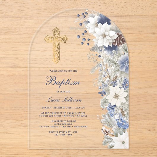 Winter Baptism Clear Acryl Uitnodigingen (Voorkant)