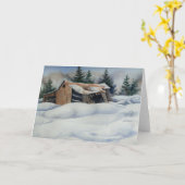"Winter Barn #1" Land Road Wenskaart Kaart (Gele Bloem)