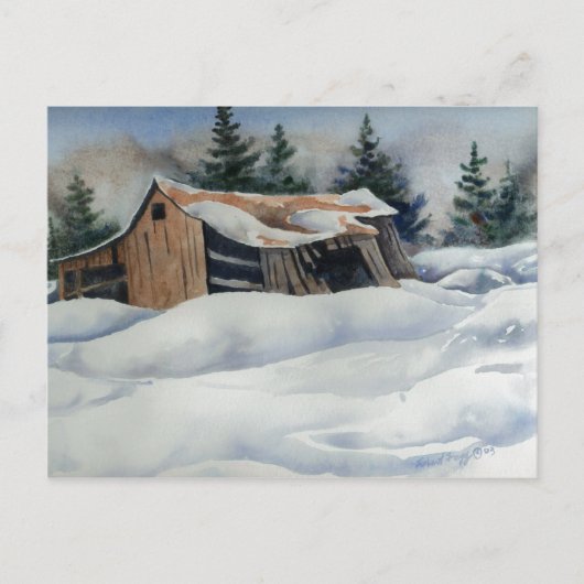 "Winter Barn" Briefkaart landwegen (Voorkant)