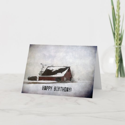 Winter Barn, Happy Birthday. Kaart (Voorkant)