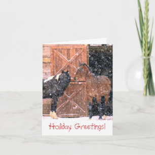 Winter Barn Horse Christmas Wenskaart Feestdagen Kaart