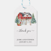Winter Barn kerstbruiloft Dank u Cadeaulabel (Achterkant)