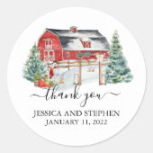 Winter Barn-kerstbruiloft Ronde Sticker (Voorkant)