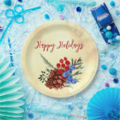 Winter Barries Cone Merry kerstbomen Yellow Papieren Bordje (Feest)