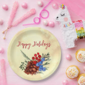 Winter Barries Cone Merry kerstbomen Yellow Papieren Bordje (Feest)