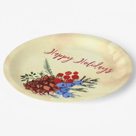 Winter Barries Cone Merry kerstbomen Yellow Papieren Bordje (Gekanteld)