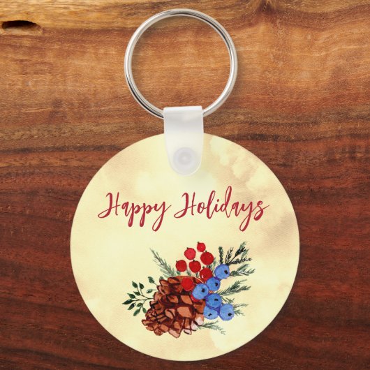 Winter Barries Merry kerstbomen Geel Rood Sleutelhanger (Achterkant)