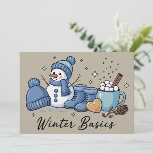 Winter Basis Sneeuwman Kerst Weer Knus Kaart (Staand voorkant)