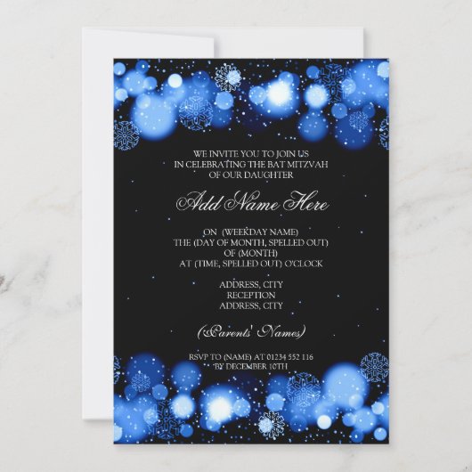 Winter Bat Mitzvah Blue Snowflakes Kaart (Voorkant)
