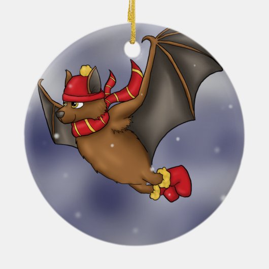 Winter Bat - Rood en Geel Keramisch Ornament (Achterkant)