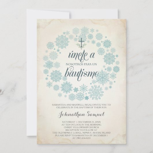 Winter Bautizo Invitation Sjabloon, Spaans Kaart (Voorkant)