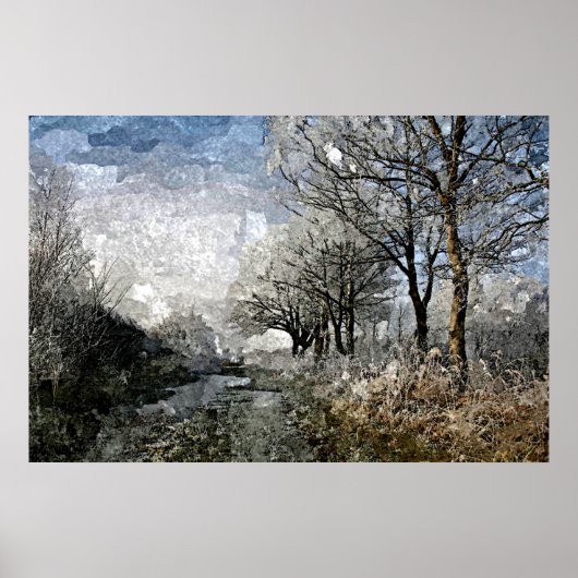 Winter Bayou Trees Landscape Waterverf Painting Poster (Voorkant)