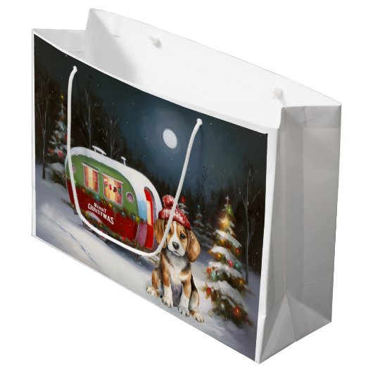 Winter Beagle Caravan Kerstavontuur Groot Cadeauzakje (Voorkant Gekanteld)