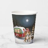 Winter Beagle Caravan Kerstavontuur Papieren Bekers (Achterkant)