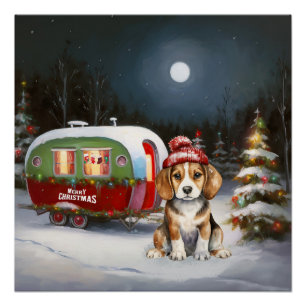 Winter Beagle Caravan Kerstavontuur Perfect Poster