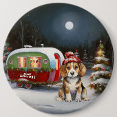 Winter Beagle Caravan Kerstavontuur Ronde Button 6,0 Cm (Voorkant)