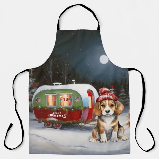 Winter Beagle Caravan Kerstavontuur Schort (Voorkant)