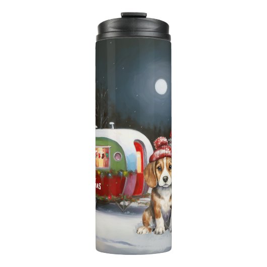 Winter Beagle Caravan Kerstavontuur  Thermosbeker (Voorkant)