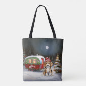 Winter Beagle Caravan Kerstavontuur Tote Bag (Achterkant)