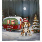 Winter Beagle Karavaan Kerst Avontuur Douchegordijn (Voorkant)