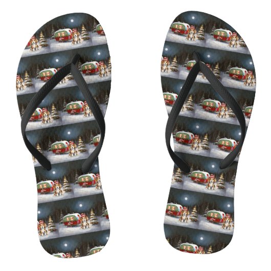 Winter Beagle Karavaan Kerst Avontuur Teenslippers (Voetbed)