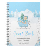 Winter Bear Blue Sleigh Baby Shower Guest Book Notitieboek (Voorkant)