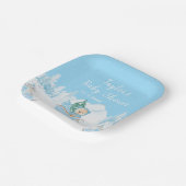 Winter Bear Blue Sleigh Baby Shower Papieren Bordje (Gebogen)