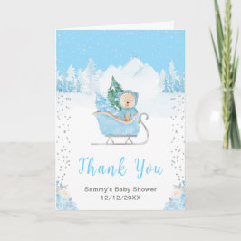 Winter Bear Blue Sleigh Baby Shower Thank You Bedankkaart
