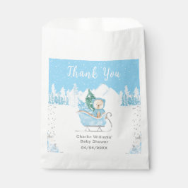 Winter Bear Blue Sleigh Baby Shower Thank You Bedankzakje