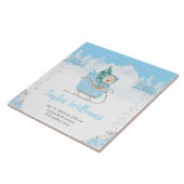 Winter Bear Blue Sleigh Birth Statistics Tegeltje (Zijkant)