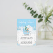 Winter Bear Blue Sleigh Display Shower Informatiekaartje (Staand voorkant)