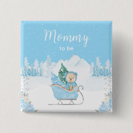 Winter Bear Blue Sleigh Mommy To Be Vierkante Button 5,1 Cm (Voorkant)