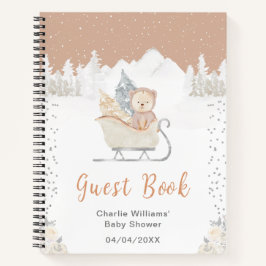 Winter Bear Brown Sleigh Baby Shower Guest Book Notitieboek