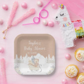 Winter Bear Brown Sleigh Baby Shower Papieren Bordje (Feest)