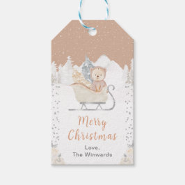 Winter Bear Brown Sleigh Merry Christmas Cadeaulabel