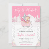 Winter Bear Pink Sleigh Baby Shower Kaart (Voorkant)