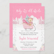 Winter Bear Pink Sleigh Baby Shower