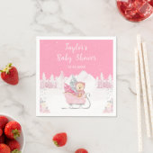 Winter Bear Pink Sleigh Baby Shower Servet (Insitu)