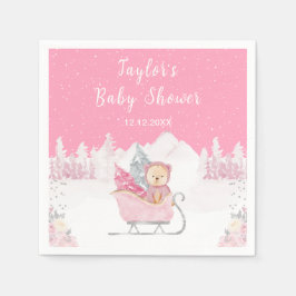 Winter Bear Pink Sleigh Baby Shower Servet