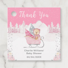 Winter Bear Pink Sleigh Baby Shower Thank You Bedankjes Labels